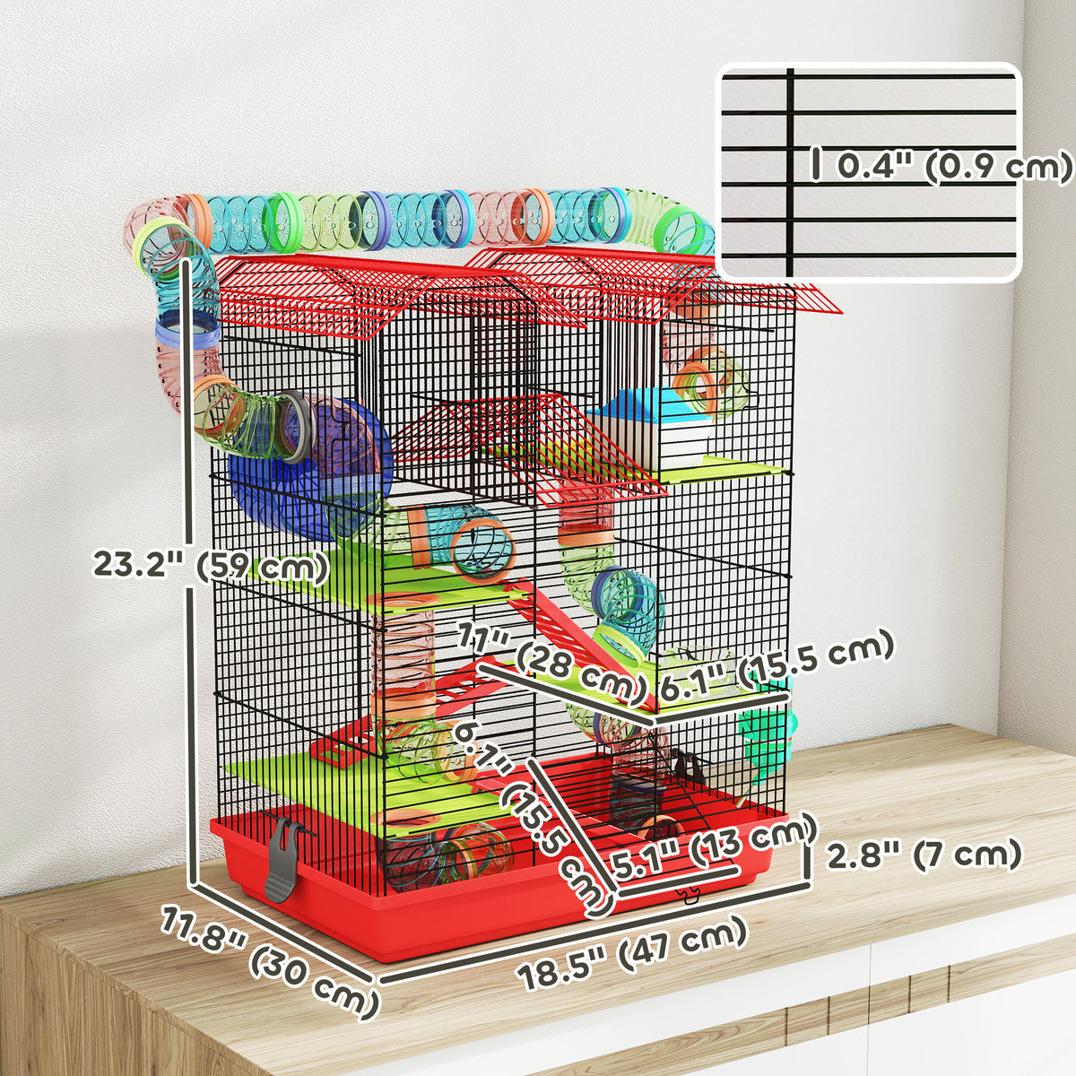 18.5" Hamster Cage, 5 Tiers Small Animal House with Tunnel Tube System, Exercise Wheel, Water Bottle, Blue – view 23