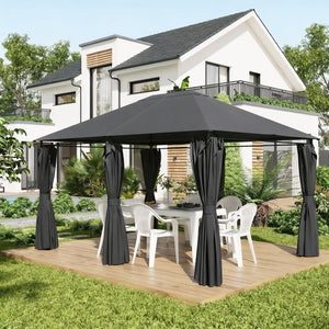 13'x 10' Soft-top Steel Patio Gazebo Canopy Party Tent with 6 Removable Curtains and Drainage Holes, Khaki – view 13