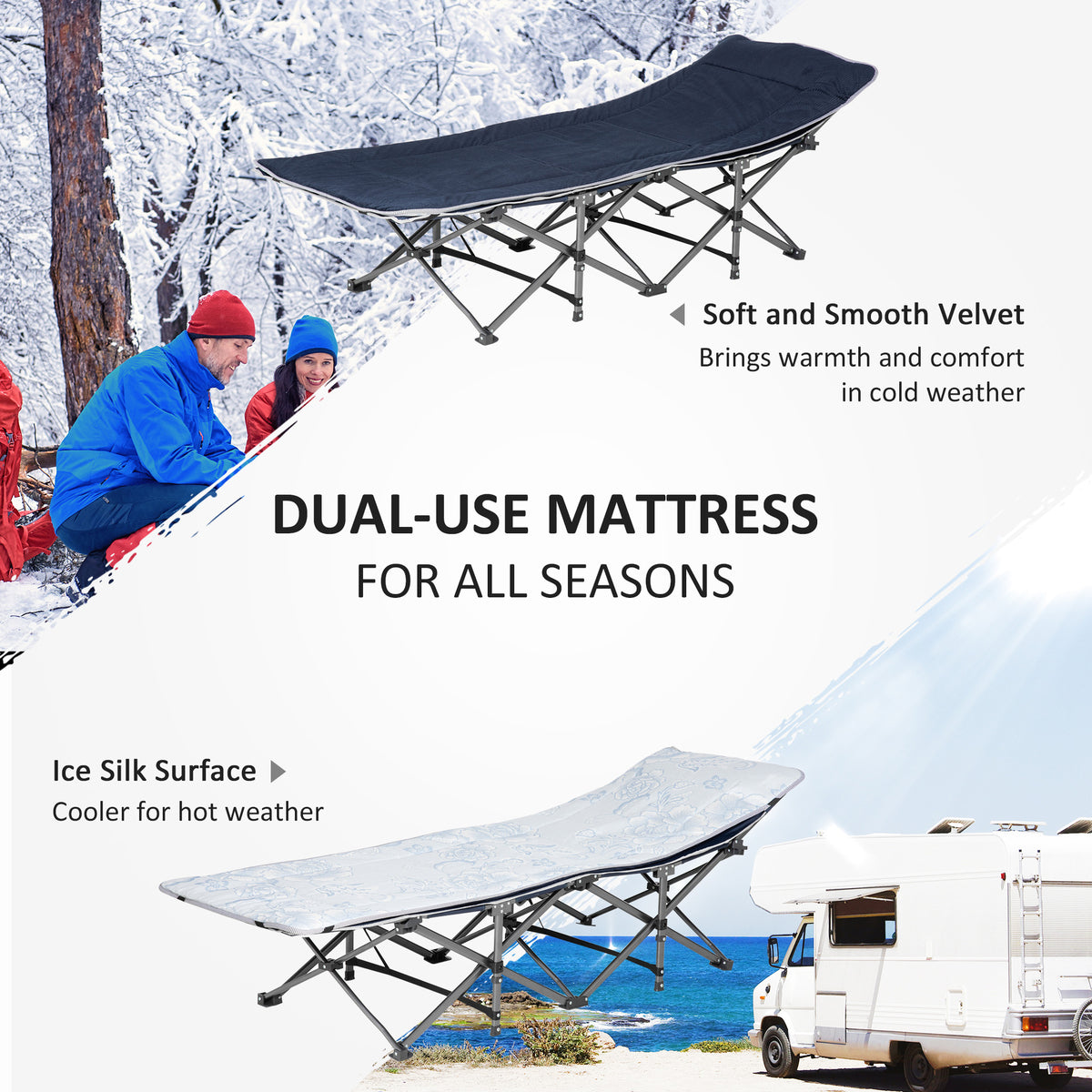 Folding Camping Cot with Mat & Pillow, Double Layer Oxford Heavy Duty Sleeping Cot with Carry Bag Blue – view 3