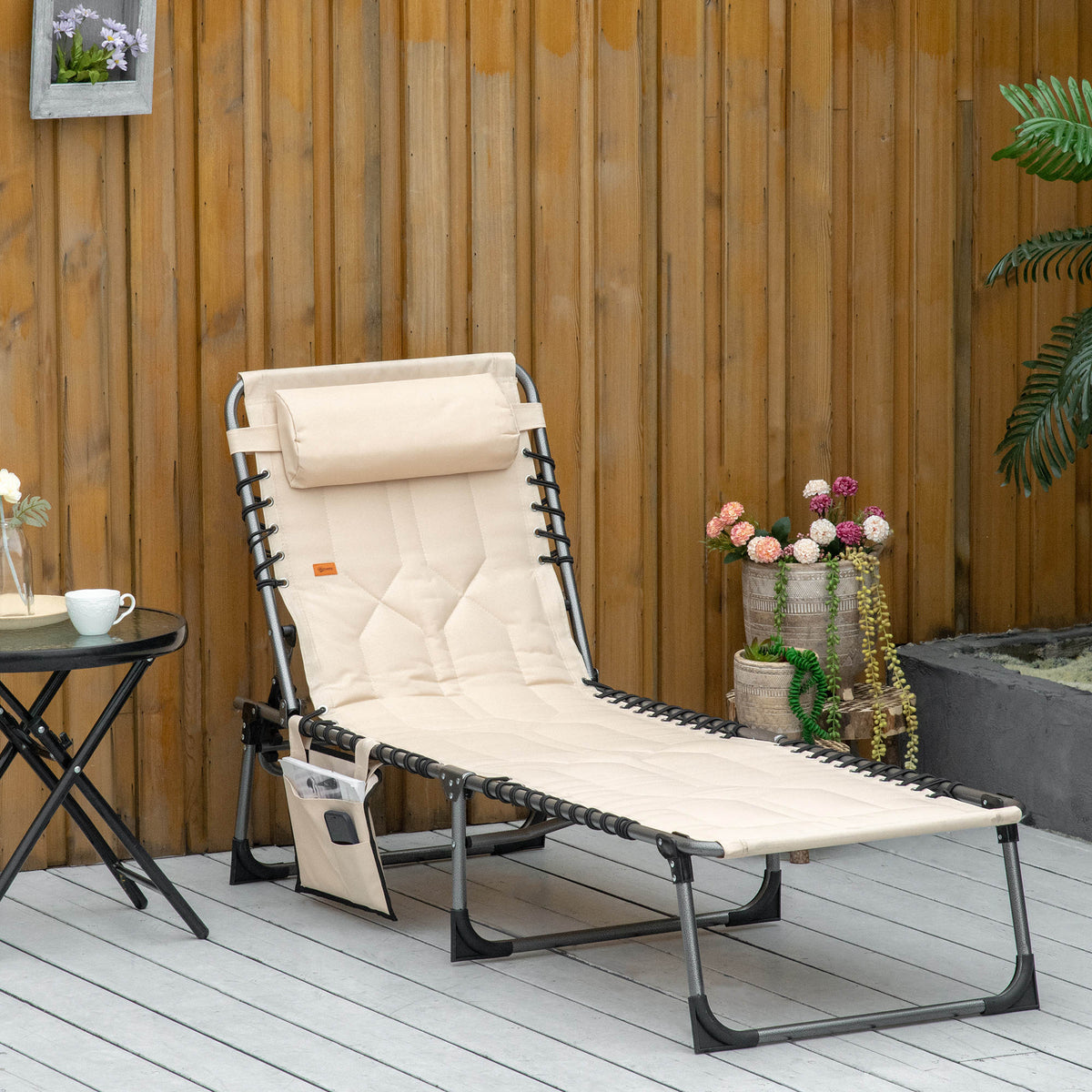 Outdoor Lounge Chair, Folding Chaise Lounge, Patio Padded Tanning Chair with 5-position Adjustable – view 7