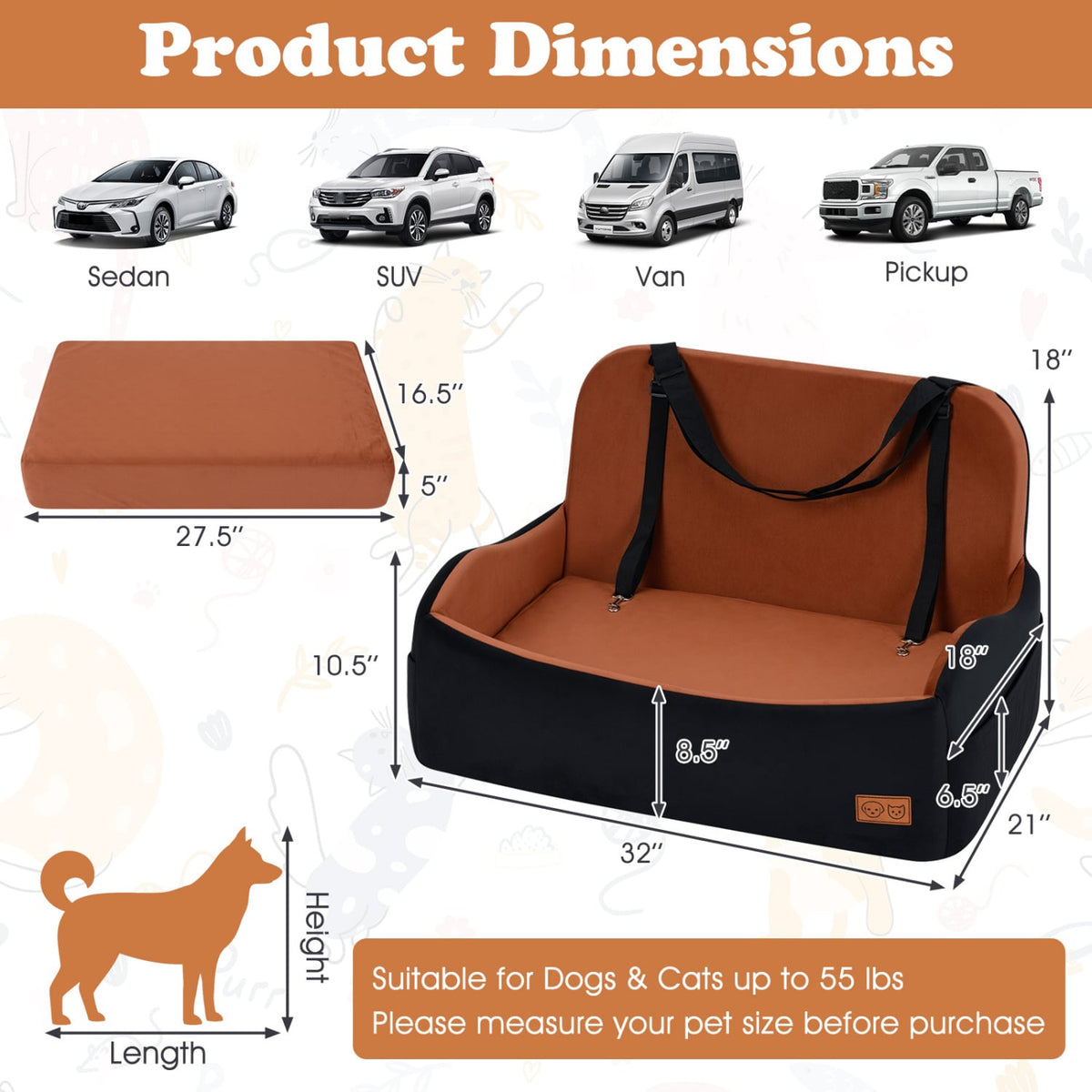 Dog Car Seat Foam Dog Booster Seat for Medium and Large Dogs view 3