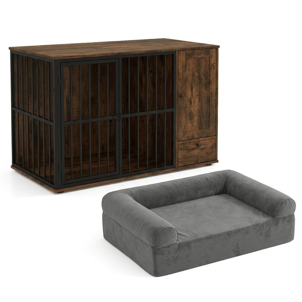 Dog Crate Furniture & Cooling Gel Dog Bed for Small and Medium Dogs view 3