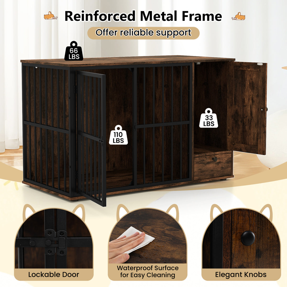 Dog Crate Furniture & Cooling Gel Dog Bed for Small and Medium Dogs view 9