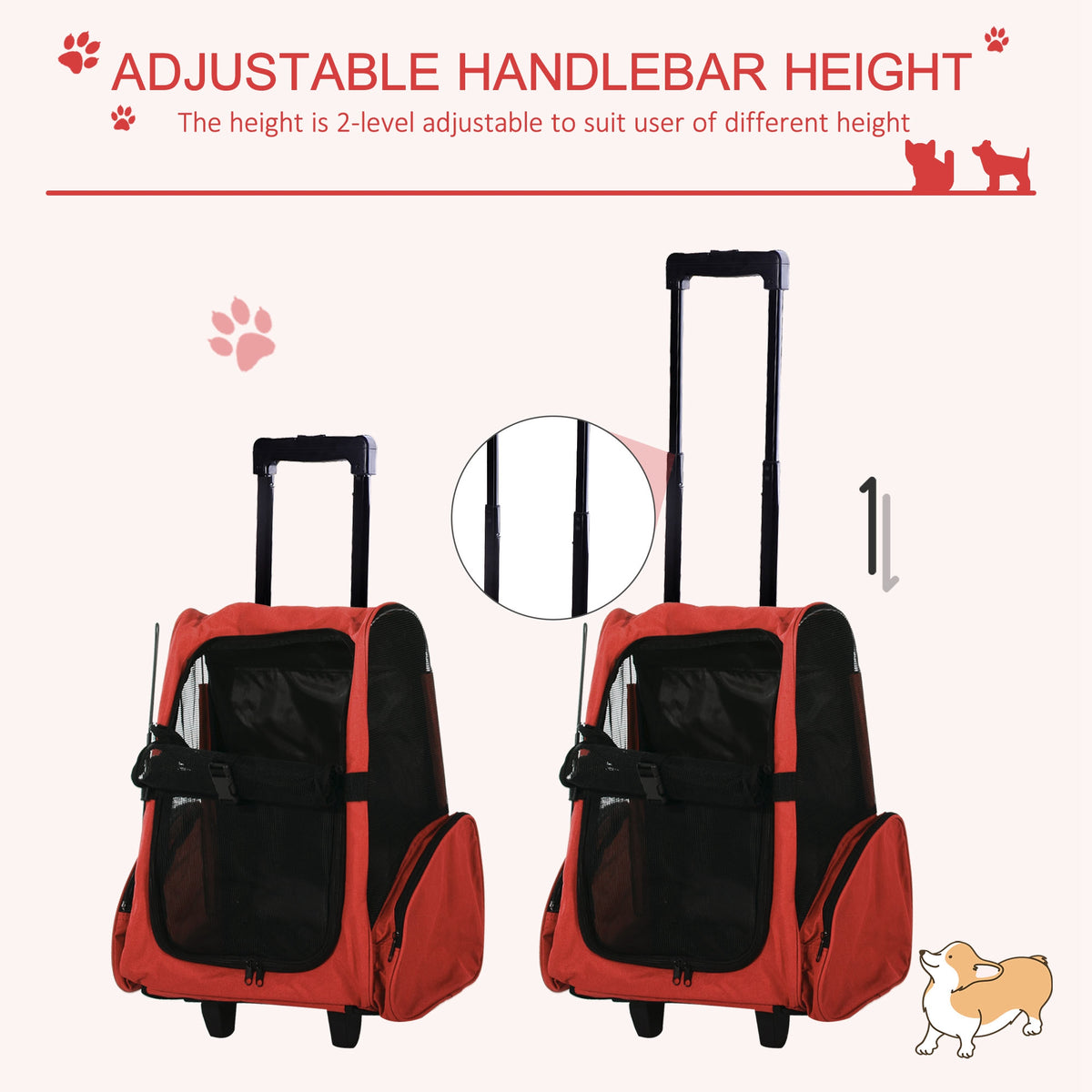 2-IN-1 Pet Luggage Box Backpack Carrier Cats Dogs w/ Handle, Rolling Wheel Grey – view 18