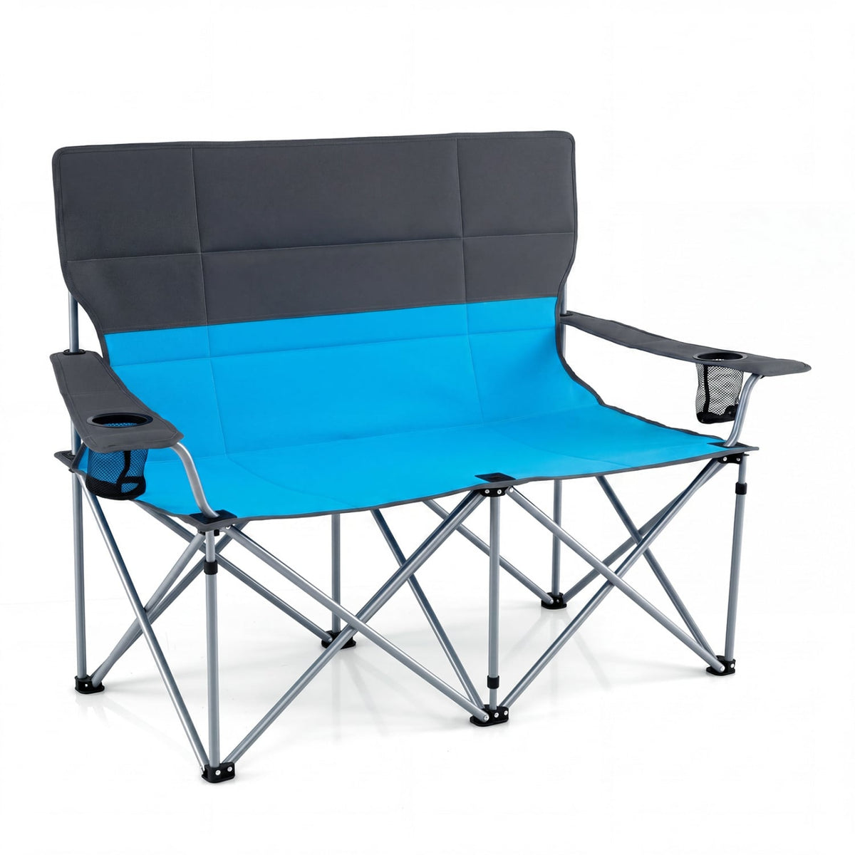 Double Camping Chair with Carry Bag Cup Holders-Blue view 4