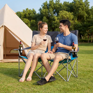 Double Camping Chair with Carry Bag Cup Holders-Blue view 2
