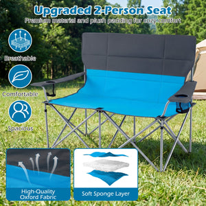 Double Camping Chair with Carry Bag Cup Holders-Blue view 8