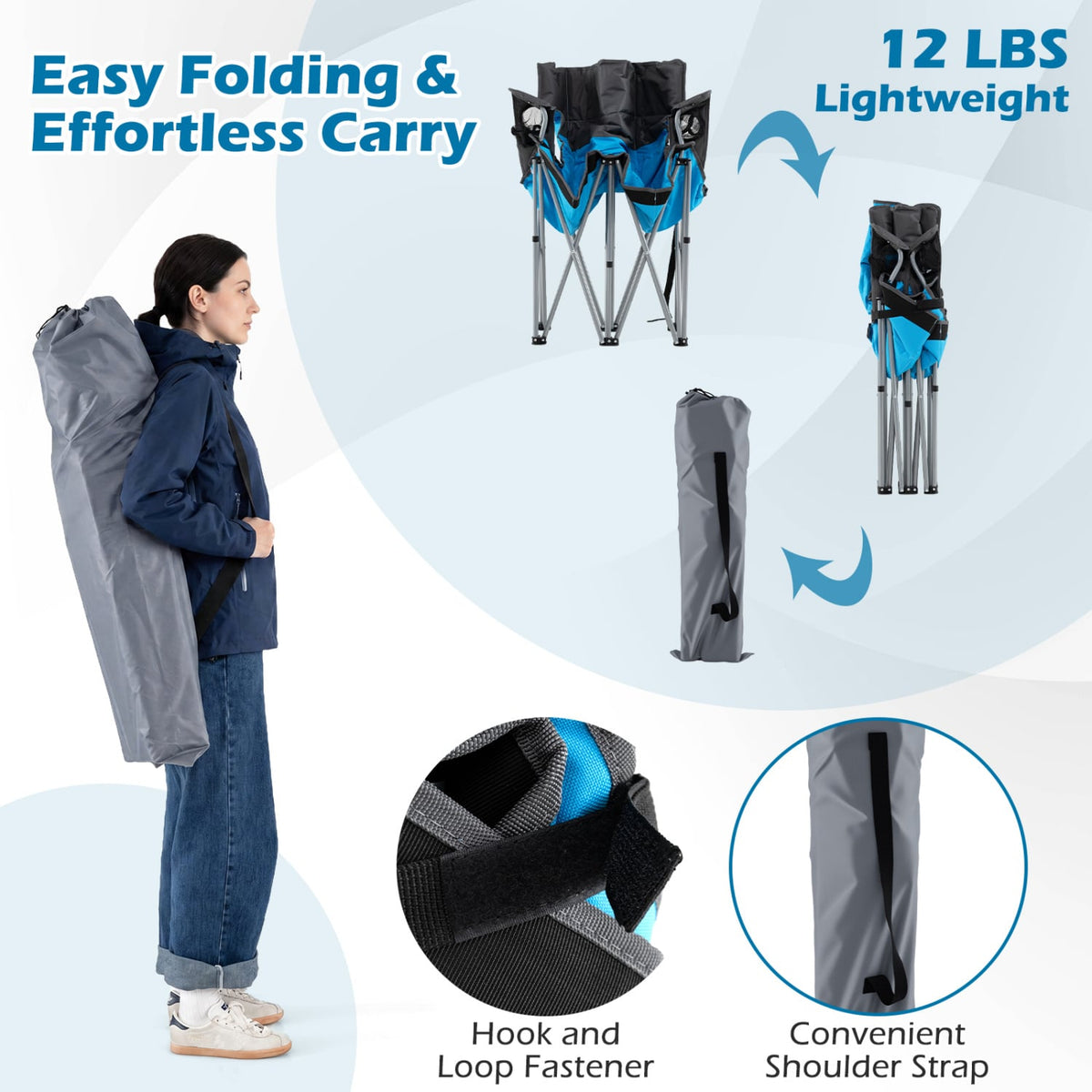 Double Camping Chair with Carry Bag Cup Holders-Blue view 9