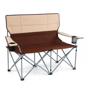 Double Camping Chair with Carry Bag Cup Holders-Brown view 4