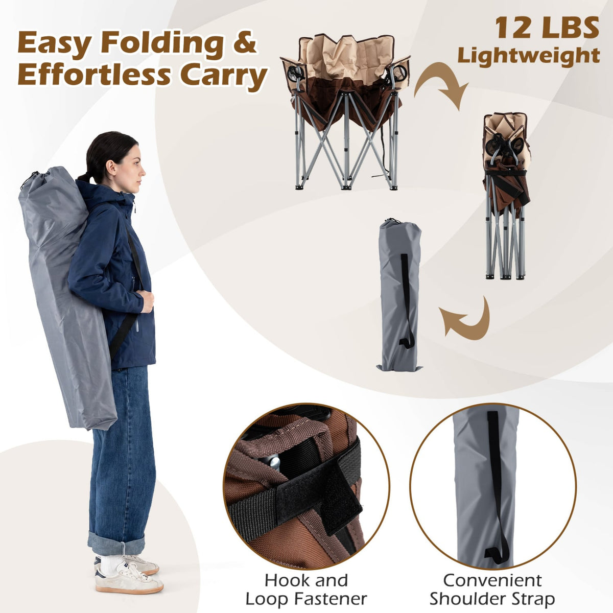 Double Camping Chair with Carry Bag Cup Holders-Brown view 9