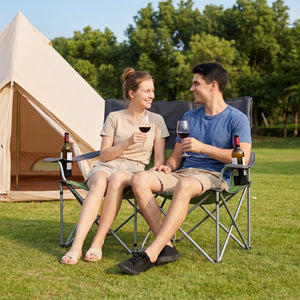 Double Camping Chair with Carry Bag Cup Holders-Green view 2
