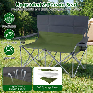 Double Camping Chair with Carry Bag Cup Holders-Green view 8