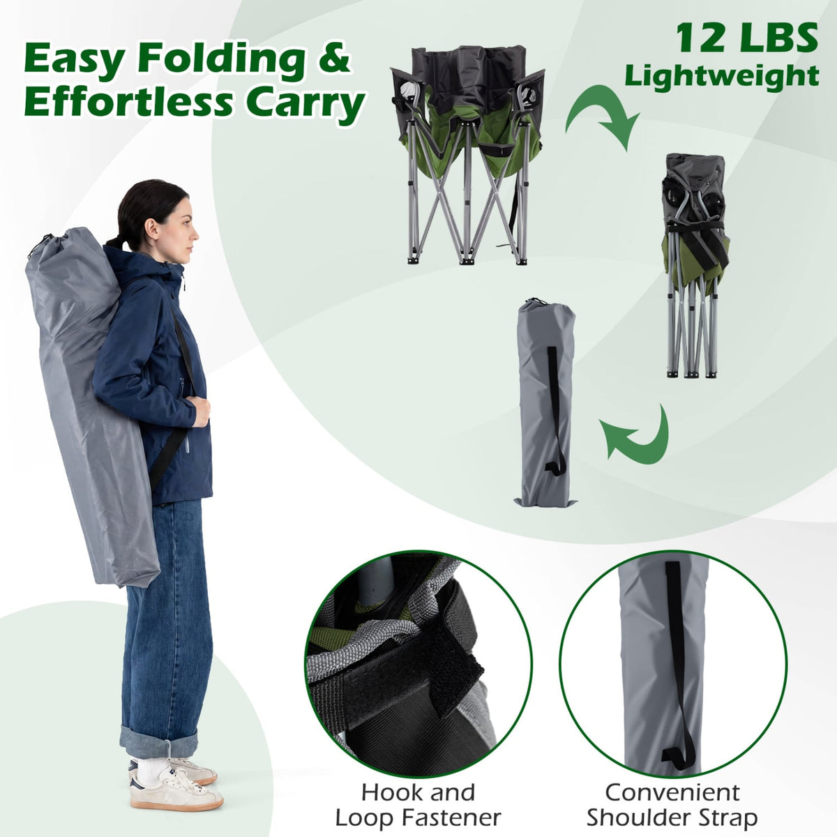 Double Camping Chair with Carry Bag Cup Holders-Green view 9