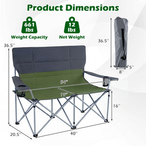 Double Camping Chair with Carry Bag Cup Holders-Green view 5