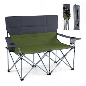 Double Camping Chair with Carry Bag Cup Holders-Green