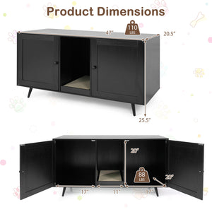 Double Cat Litter Box Enclosure for 2 Cats with Scratching Pad and Double Rooms-Black view 4