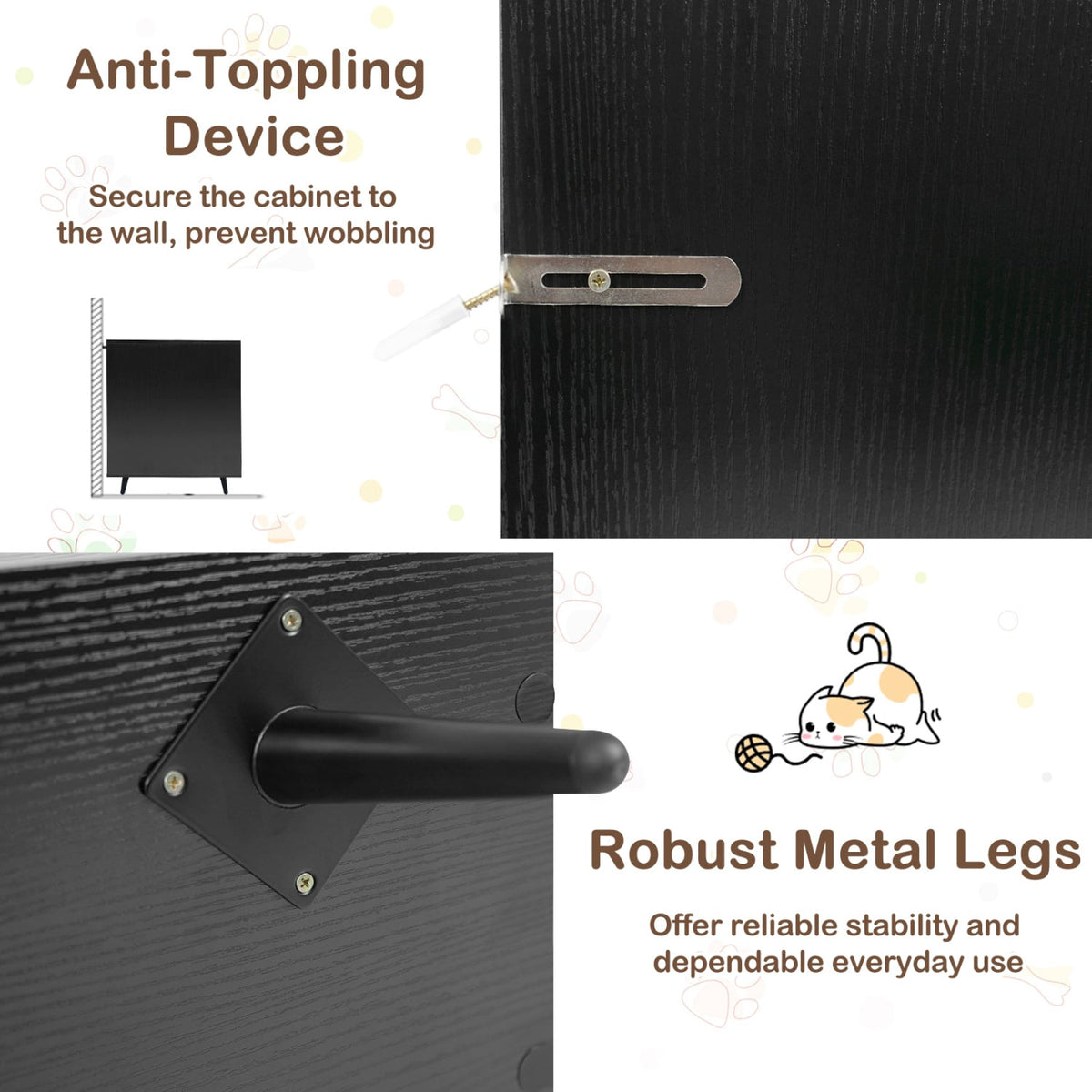 Double Cat Litter Box Enclosure for 2 Cats with Scratching Pad and Double Rooms-Black view 5