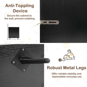 Double Cat Litter Box Enclosure for 2 Cats with Scratching Pad and Double Rooms-Black view 5