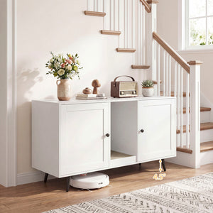 Double Cat Litter Box Enclosure for 2 Cats with Scratching Pad and Double Rooms-White view 3