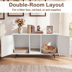 Double Cat Litter Box Enclosure for 2 Cats with Scratching Pad and Double Rooms-White view 6