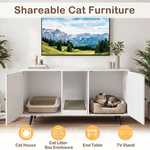 Double Cat Litter Box Enclosure for 2 Cats with Scratching Pad and Double Rooms-White view 8