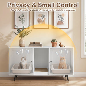 Double Cat Litter Box Enclosure for 2 Cats with Scratching Pad and Double Rooms-White view 9