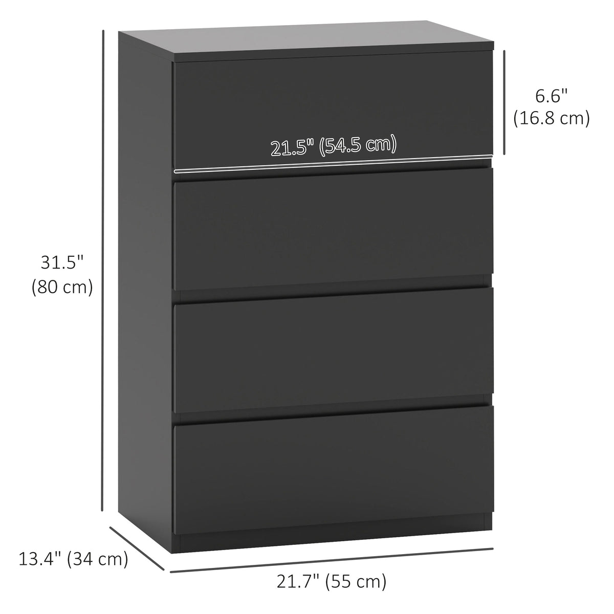 4 Drawer Chest Storage Cupboard Freestanding Drawer Unit, Black – view 2