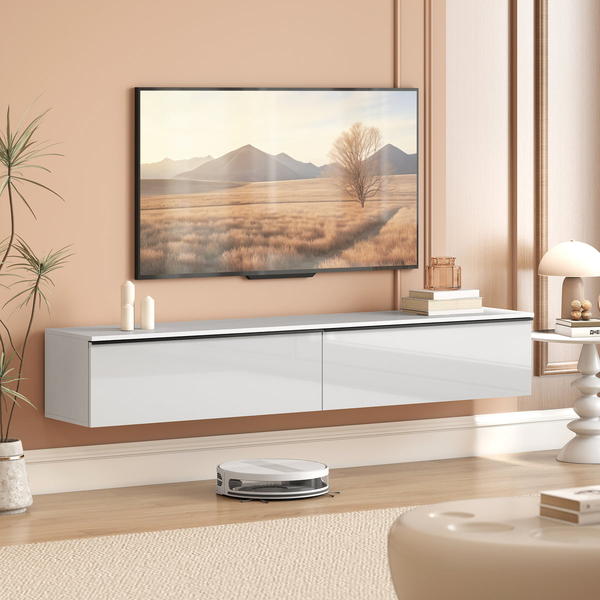 Wall Mounted TV Stand, Floating TV Cabinet with Storage, for TVs up to 70", High Gloss Effect – view 35