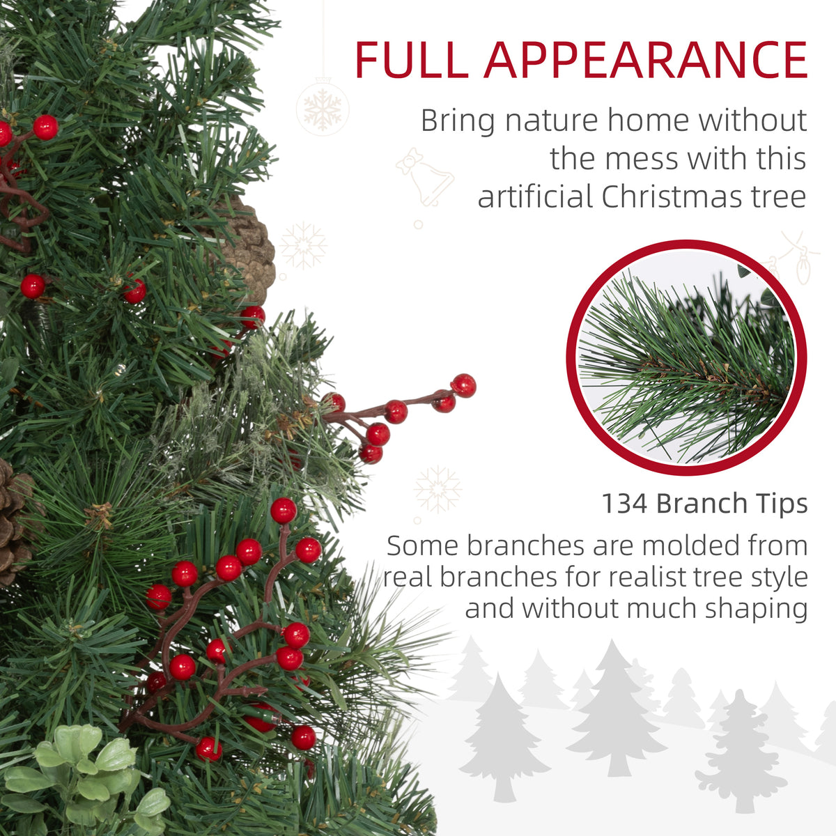 2ft 2 Pack Artificial Christmas Tree, Pre Lit Christmas Tree with Red Berries and Pine Cones, Battery Operated, Green