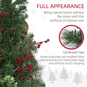 2ft 2 Pack Artificial Christmas Tree, Pre Lit Christmas Tree with Red Berries and Pine Cones, Battery Operated, Green