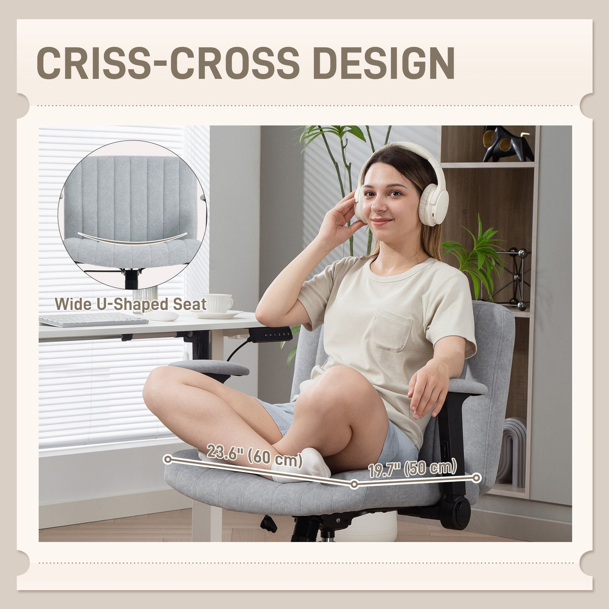 Criss Cross Chair with Flip-up Armrests, Wheels, Wide Office Chair with Adjustable Height, Tilting – view 10