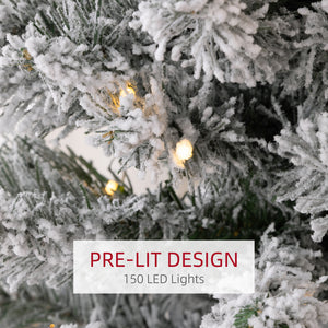5ft Artificial Prelit Christmas Tree with Warm White LED Light, Snow Flocked Branches, Metal Base, Pencil Xmas Tree