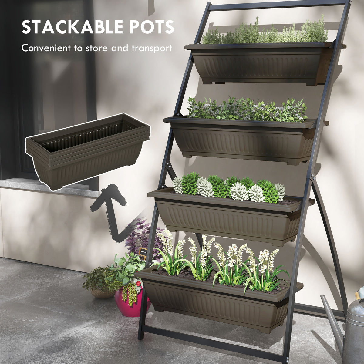 5-Tier Vertical Raised Garden Planter with 5 Boxes, Wheels, Outdoor Plant Stand for Vegetable Flowers, Brown – view 13