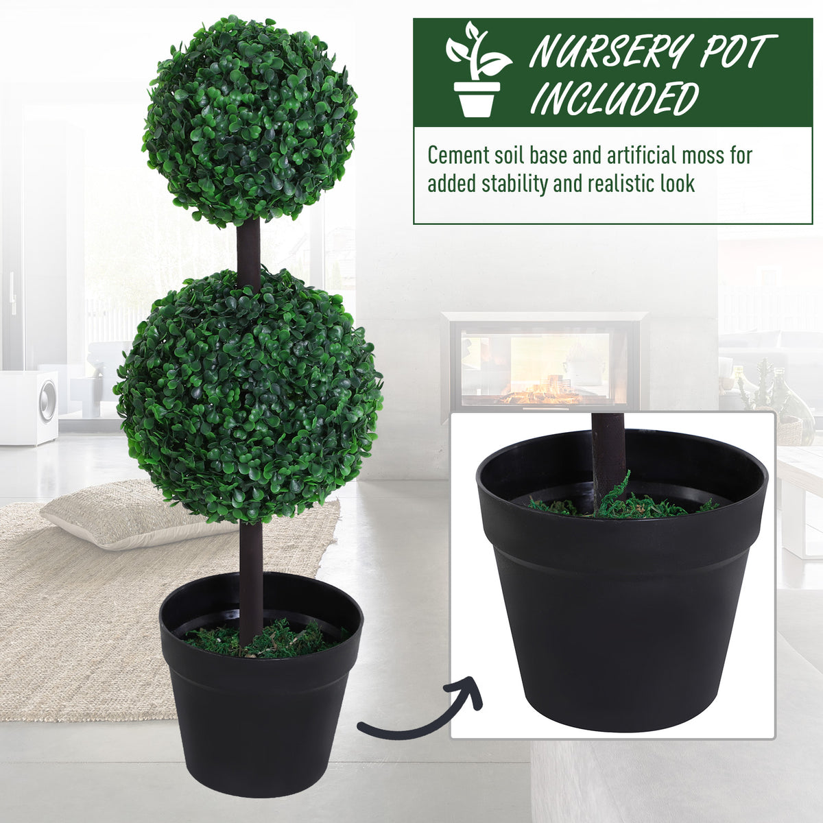 2 Ball Topiary Tree in Pot for Home Decor, Artificial Plant for Home Office, Living Room Decor, Dark Green – view 5