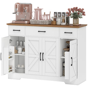47" Buffet Cabinet with Soft-Close Hinges, Farmhouse Sideboard with 3 Drawers, Adjustable Shelves and Spice Racks, Black