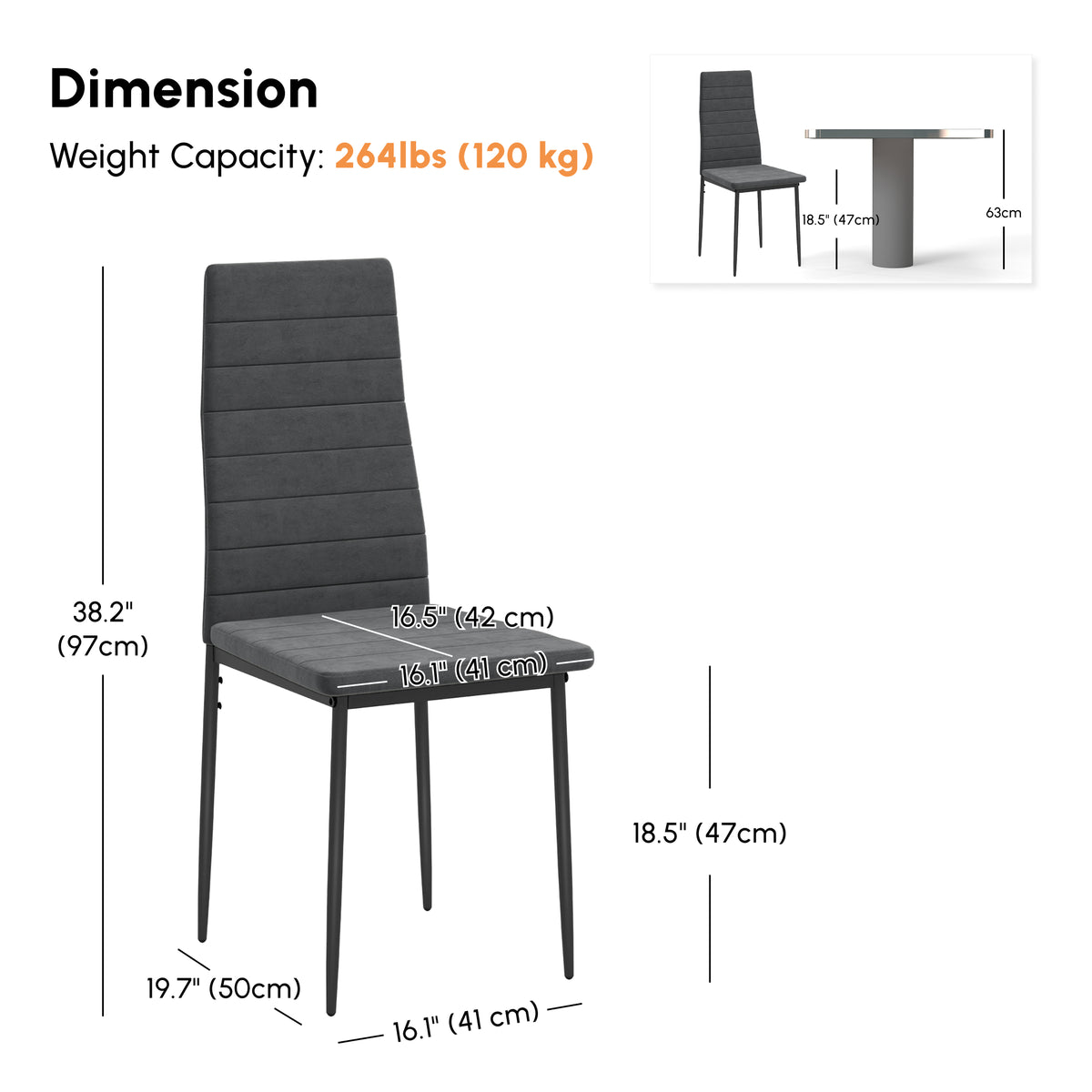Modern Dining Chairs, Set of 4, High Back Upholstery and Metal Legs for the Living Room, Kitchen, Home Office, Grey