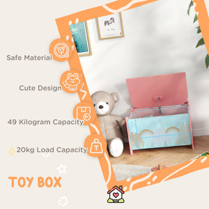 Qaba Toy Box, Kids Storage Chest with Lid, Safety Hinges and Groove Handles, Toy Storage Organizer with Mountain Pattern for Boys, Girls