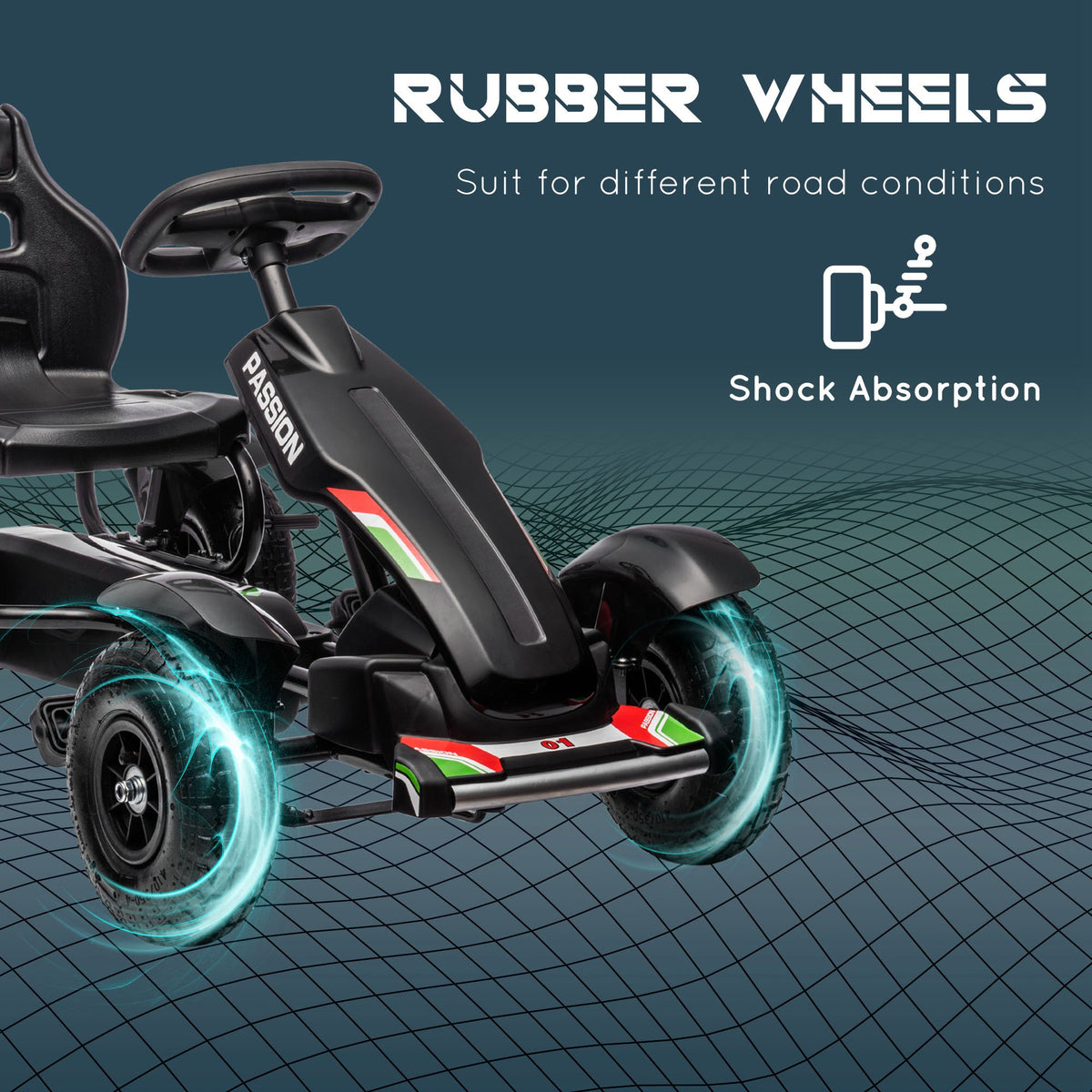 Aosom Pedal Go Kart for Kids, Pedal Car with Adjustable Bucket, Handbrake, 4 Rubber Wheels Powered Ride