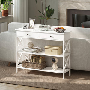 39" Console Table, Narrow Entryway Table with Storage Shelves, Drawers and X Frame for Behind Couch – view 13