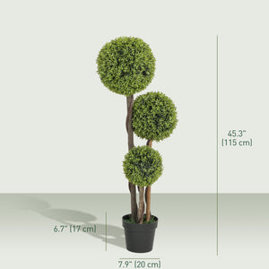 45 Inch Potted Fake Plant Set of 2, Artificial Boxwood Topiary Tree, Triple Ball Tree for Indoor and Outdoor, Green