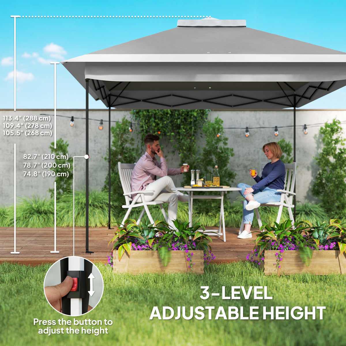 11' x 11' Pop Up Gazebo, Double Roof Foldable Height Adjustable Canopy Tent with Mesh Sidewalls – view 12