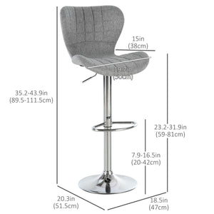 Set of 2 Counter Height Bar Stools Swivel Stool Height Adjustable Bar Chairs with Footrest for Kitchen Dining Home Pub, Grey
