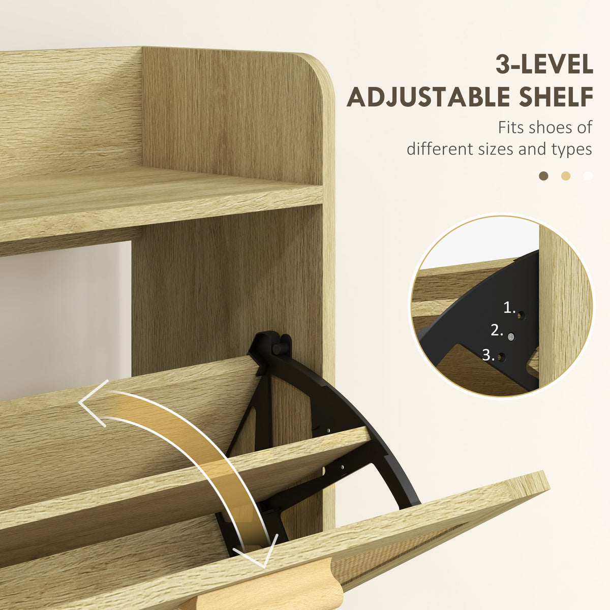 Slim Shoe Storage with 2 Flip Drawers and Adjustable Shelves, Rattan Shoe Cabinet Organizer for 12 Pair, Oak