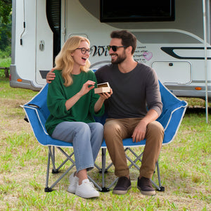 Duo Camping Chair Portable Oversized Loveseat with Armrests and Cup Holders-Blue view 2