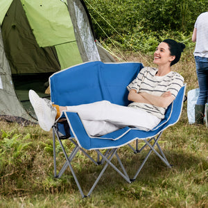 Duo Camping Chair Portable Oversized Loveseat with Armrests and Cup Holders-Blue view 3