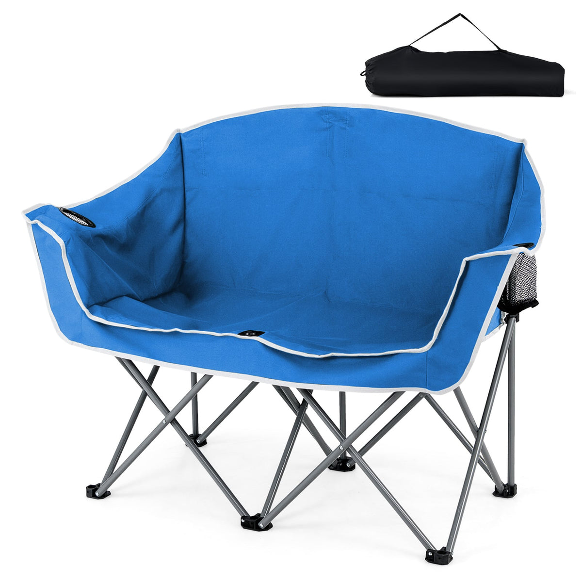 Duo Camping Chair Portable Oversized Loveseat with Armrests and Cup Holders-Blue view 4