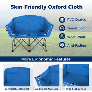 Duo Camping Chair Portable Oversized Loveseat with Armrests and Cup Holders-Blue view 8