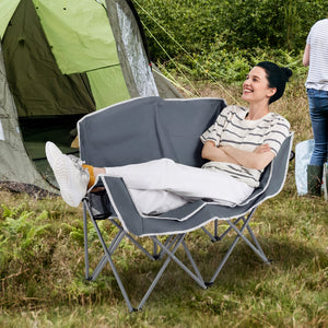 Duo Camping Chair Portable Oversized Loveseat with Armrests and Cup Holders-Gray view 3