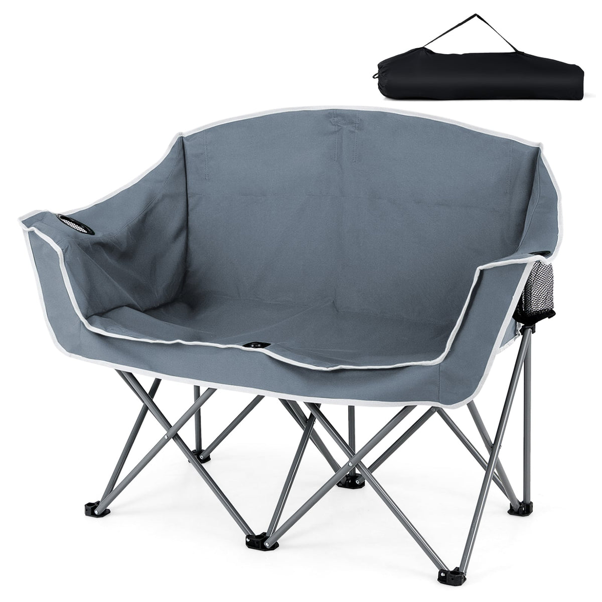Duo Camping Chair Portable Oversized Loveseat with Armrests and Cup Holders-Gray view 4