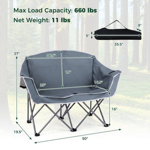 Duo Camping Chair Portable Oversized Loveseat with Armrests and Cup Holders-Gray view 5